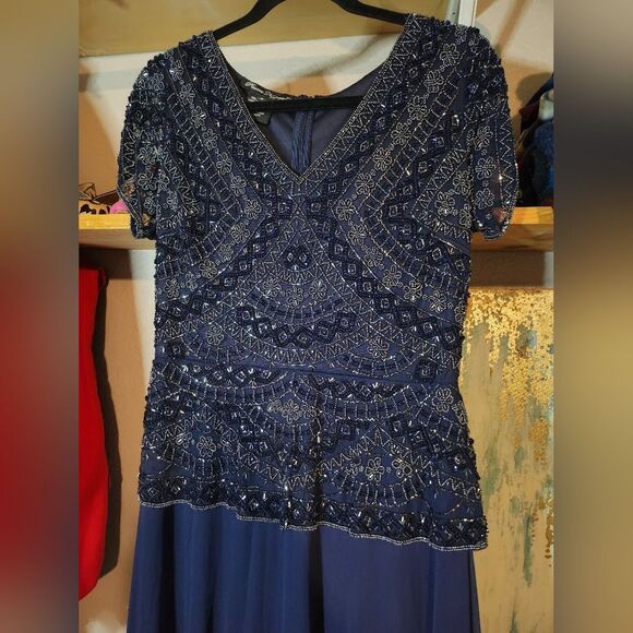 Navy Blue Beaded Formal Mother Of the Bride Dress Pisarro Nights - Picture 3 of 11